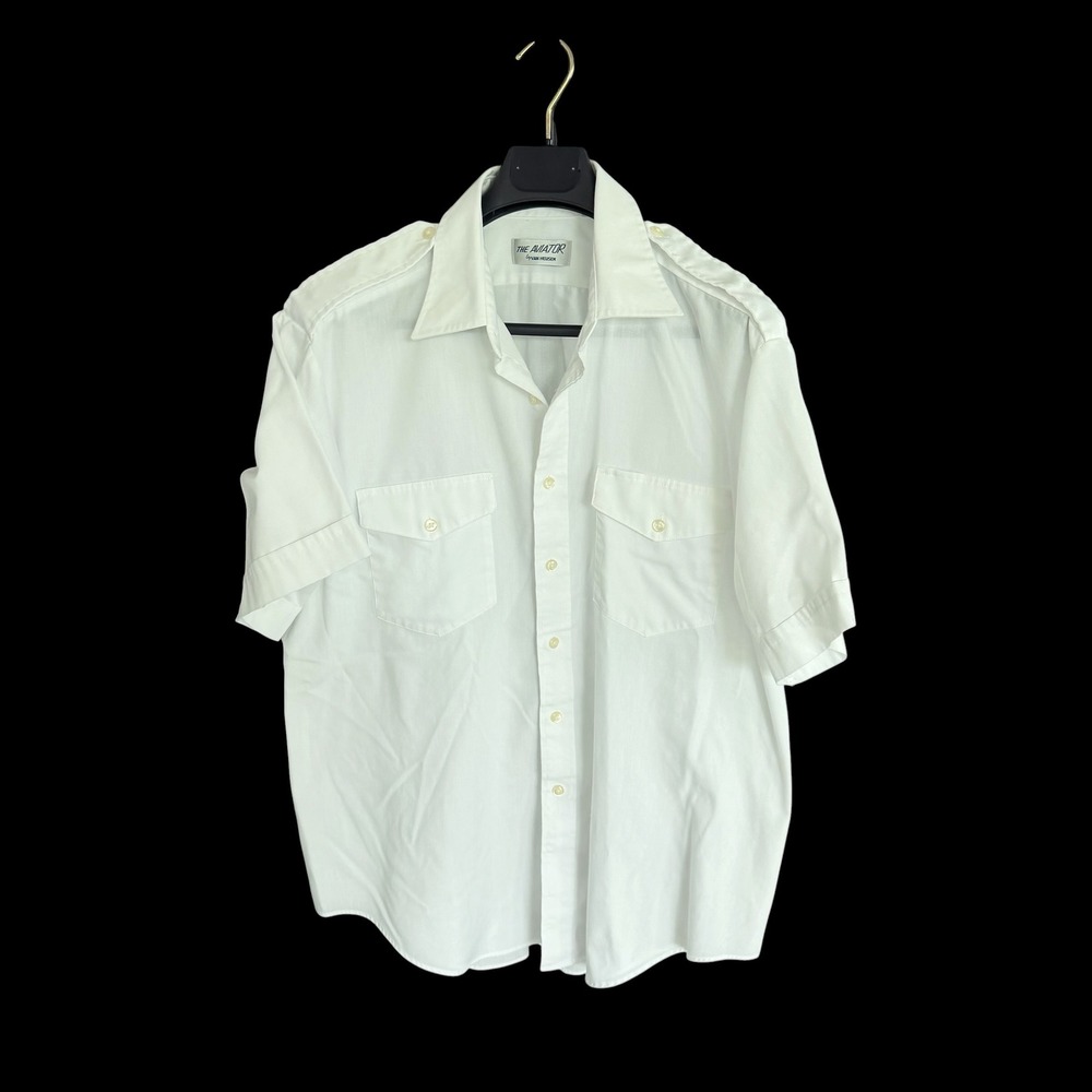 70's Van Heusen The Aviator White Short Sleeve Pilot Uniform Shirt Epaulettes 17